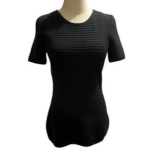 Chloe Black Cotton Pointelle Knit Short Sleeve Wool Blend Sweater‎ Top Sz Lg